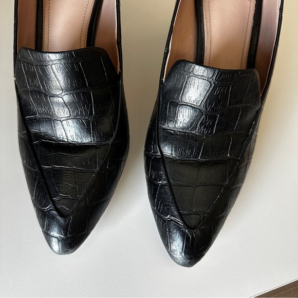 Ad & Daughter Esmea Black Croc-Embossed Leather Block Heel Pumps – Size 10 - Picture 8 of 12